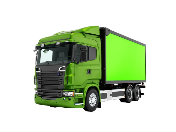 Σύγχρονα Ασβέστη Πράσινο Φορτηγό Πράσινο Τρέιλερ Για Μεταφορά Εμπορευμάτων Γύρω — Φωτογραφία Αρχείου