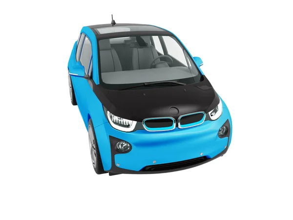 现代蓝色电动车与黑色镶3D 渲染在白色背景上没有阴影 — 图库照片