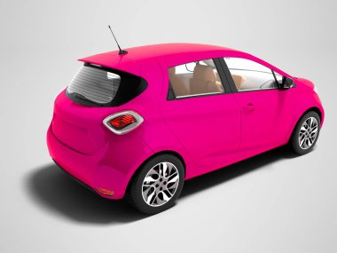 Modern pembe elektrikli otomobil için yaz gezileri izole 3d render gölge ile gri arka plan üzerinde