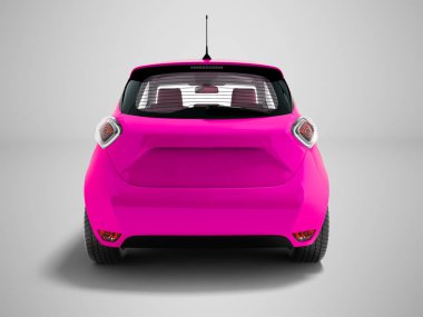 Arkada yolcu taşıyan için Modern violet elektrikli otomobil hatchback gölgeli gri arka plan üzerinde 3d render