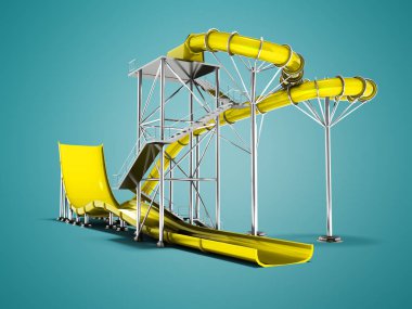 3d render gölge ile mavi arka plan üzerinde modern sarı su cazibe sahilde izole