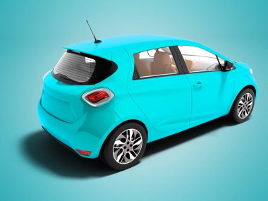Yaz için modern mavi elektrikli otomobil seyahat izole 3d render gölge ile mavi arka plan üzerinde