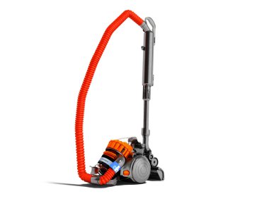 3d render gölge beyaz zemin üzerine siyah Siklon filtre ile modern turuncu elektrikli süpürge ekler