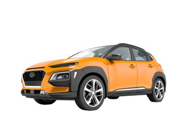 Modern turuncu araba crossover önünde 3d render beyaz zemin üzerine gölge yok