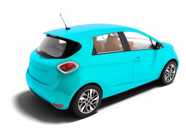 Yaz için modern mavi elektrikli otomobil seyahat izole 3d render gölge beyaz zemin üzerine