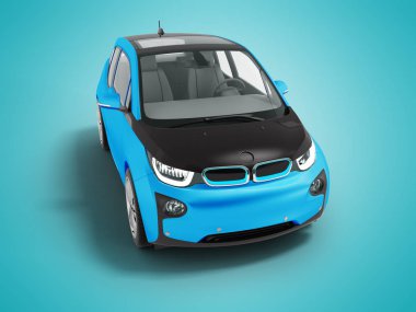 Siyah insets 3d render gölge ile mavi arka plan üzerinde izole ile modern mavi elektrikli otomobil