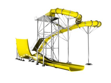 Modern sarı su cazibe sahilde beyaz arka plan üzerinde 3d render yok gölge izole.