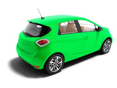 Modern yeşil elektrikli otomobil için yaz gezileri izole 3d render gölge beyaz zemin üzerine