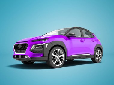 Modern mor araba crossover önünde 3d render gölge ile mavi arka plan üzerinde