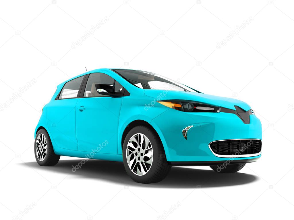 Modern blue electric car for trips to the beach front 3d render not white background with shadow