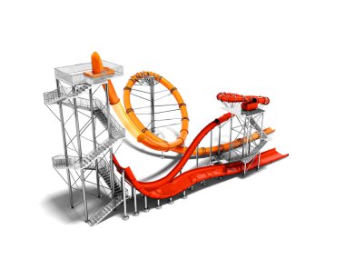 Modern cazibe gölge beyaz zemin üzerine kırmızı ve turuncu su su parkı perspektif 3d render için slaytlar