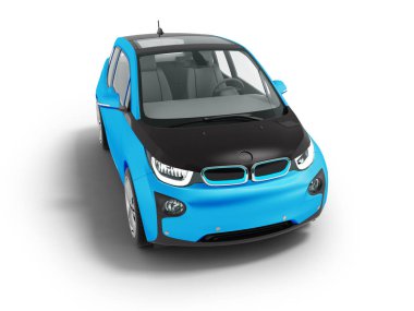 Siyah insets 3d render gölge beyaz zemin üzerine izole ile modern mavi elektrikli otomobil