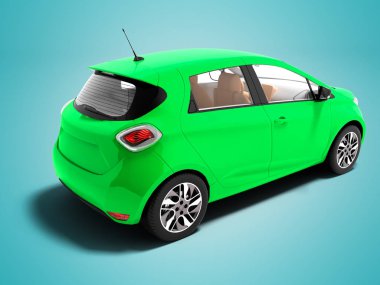 Modern yeşil elektrikli otomobil için yaz gezileri izole 3d render gölge ile mavi arka plan üzerinde