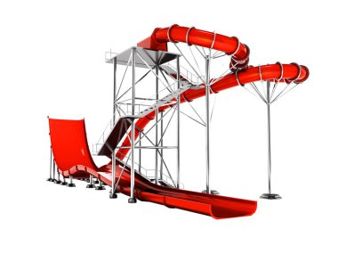 Modern kırmızı su cazibe üzerinde plaj 3d render beyaz arka plan gölge yok