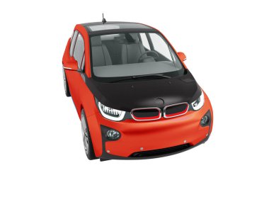 Modern kırmızı elektrikli araba siyah ile beyaz zemin üzerine yaz izole 3d render için insets gölge yok