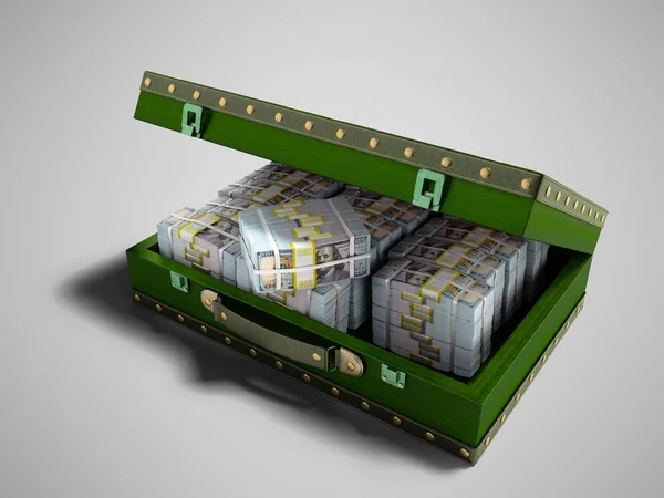 Mala Verde Madeira Com Estoque Dinheiro Dólares Dentro Com Entradas — Fotografia de Stock