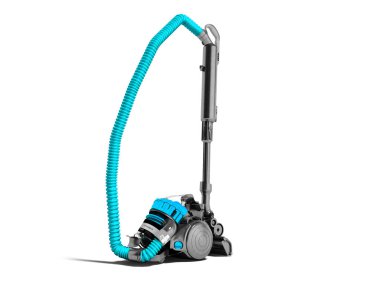 3d render gölge beyaz zemin üzerine siyah Siklon filtre ile modern mavi süpürge ekler