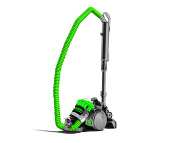 3d render gölge beyaz zemin üzerine siyah Siklon filtre ile modern yeşil süpürge ekler