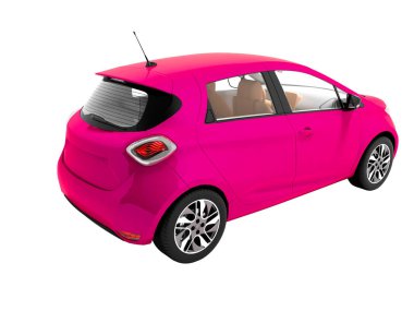 Modern pembe elektrikli otomobil yaz geziler için 3d render beyaz arka plan üzerinde hiçbir gölge izole.