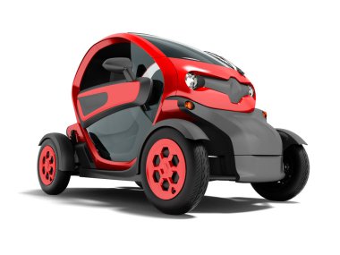 Modern şehir geziler salonu 3d render iki sandalye için gölge beyaz zemin üzerine kırmızı elektrikli otomobil