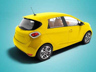 Modern sarı elektrikli otomobil için yaz gezileri izole 3d render gölge ile mavi arka plan üzerinde