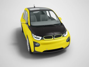 Siyah insets 3d render gölge ile gri arka plan üzerinde izole ile modern sarı elektrikli otomobil