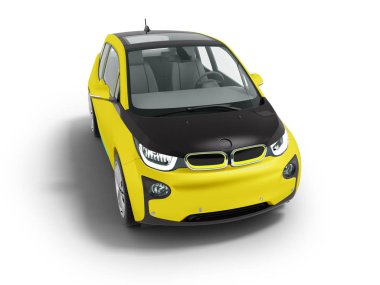 Siyah insets 3d render gölge beyaz zemin üzerine izole ile modern sarı elektrikli otomobil