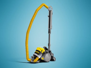 3d render gölge ile mavi arka plan üzerinde siyah Siklon filtre ile modern sarı elektrikli süpürge ekler