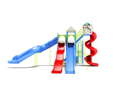 Modern cazibe su kaydırağı olan çocuklar için evler 3d render gölge beyaz zemin üzerine