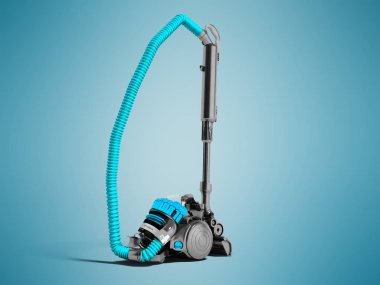 Modern mavi elektrikli süpürge ile Siklon filtre siyah gölgeler ile mavi arka plan üzerinde 3d render ekler