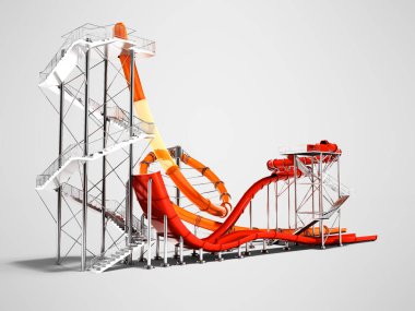 Gölgeli gri arka plan üzerinde su eğlence yaz 3d render, park ve plaj için modern büyük slaytlar