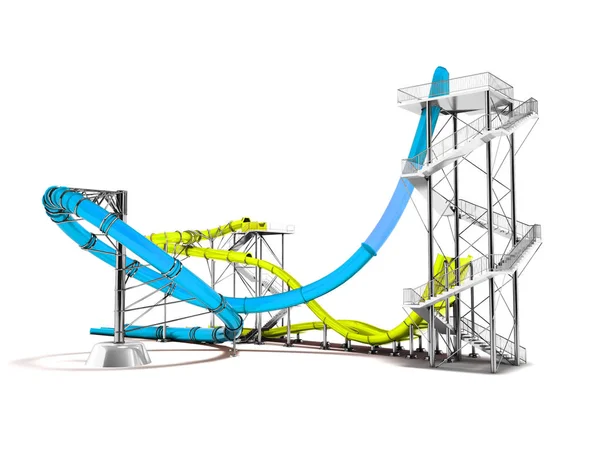 Moderne Blauw Geel Water Amusement Voor Het Waterpark Achter Rendering — Stockfoto