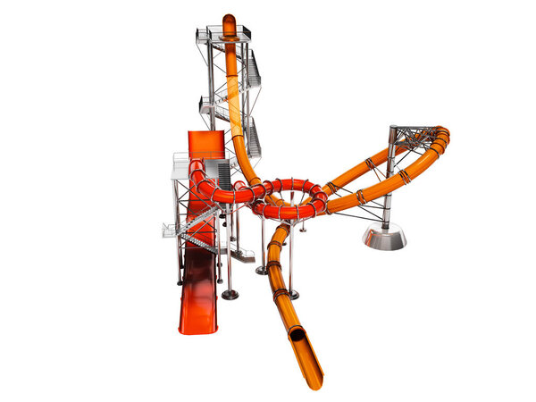 Modern large slides for an aquapark and beach entertainment in the summer perspective front 3d render on white background no shadow