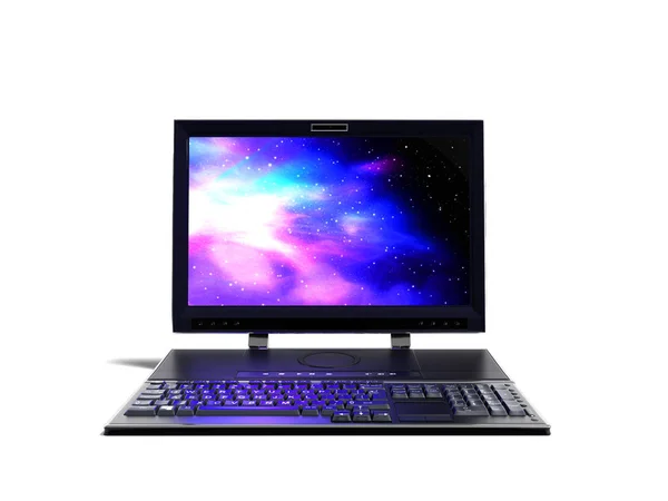 Desktop Computer Mit Monitor Und Tastatur Vor Rendering Auf Weißem — Stockfoto