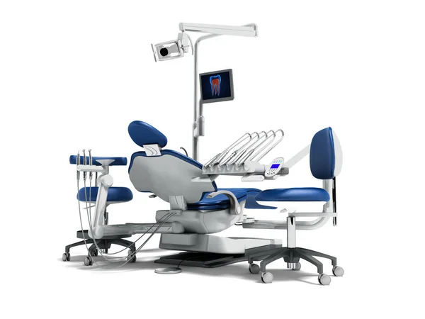 Moderna Silla Dental Azul Oscuro Bórax Con Retroiluminación Monitor Para —  Fotos de Stock