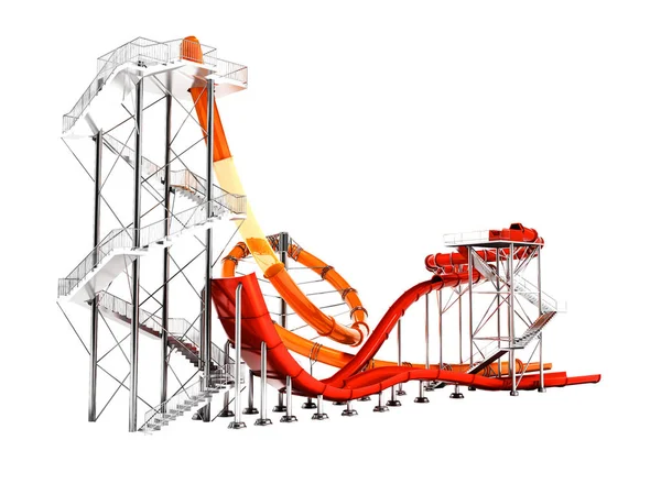 Modern büyük su eğlence yaz 3d render, park ve plaj için beyaz arka plan üzerinde hiçbir gölge slaytlar