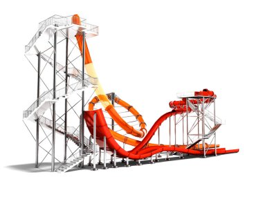 Gölge beyaz zemin üzerine su eğlence yaz 3d render, park ve plaj için modern büyük slaytlar