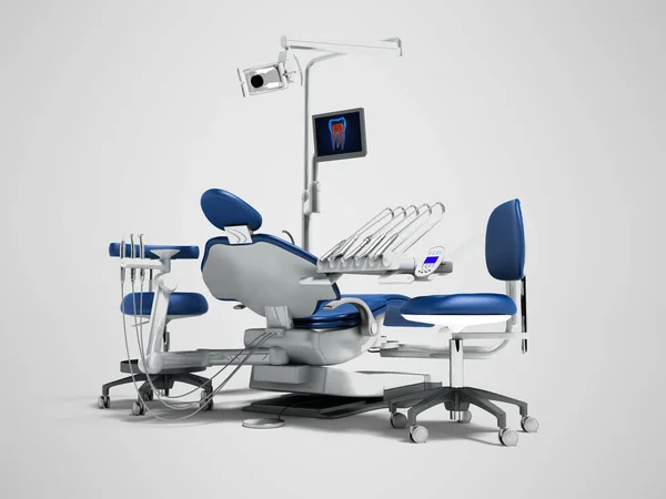 Moderna Silla Dental Azul Oscuro Bórax Con Retroiluminación Monitor Para —  Fotos de Stock