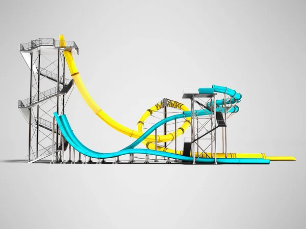 그림자와 배경에 렌더링 Aquapark 노란색과 파란색 슬라이드 — 스톡 사진