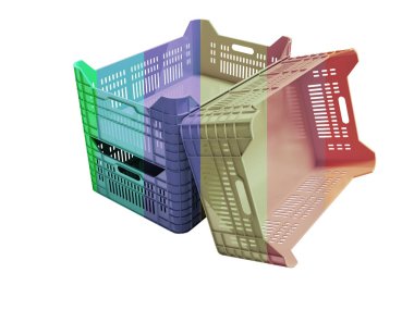 Satılık 3d render beyaz arka plan için hiçbir gölge meyve depolamak için modern üç kutu boş