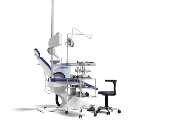 Современная Концепция Синее Кресло Стоматологическое Оборудование Лечения Зубов Рендеринг Белом — стоковое фото