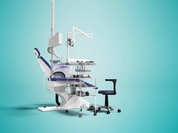 Conceito Moderno Poltrona Azul Equipamentos Odontológicos Para Tratamento Dentário Atrás — Fotografia de Stock