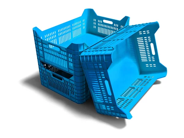 Moderne Blaue Drei Kunststoffboxen Leer Für Die Lagerung Von Waren — Stockfoto