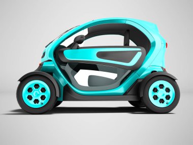 İki kişilik yer 3d render gölge ile gri arka plan üzerinde şehir gezileri için modern mavi elektrikli otomobil