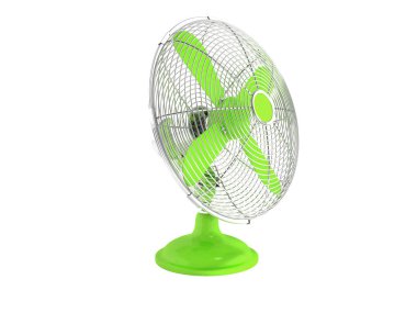 Office beyaz arka plan üzerine açık görünümü 3d render gölge yok soğutma için Modern yeşil metal fan