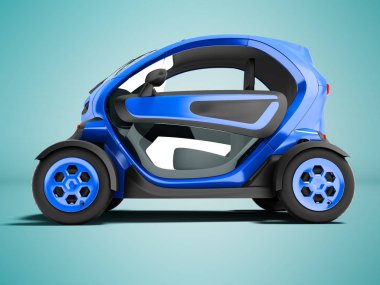 Modern koyu mavi elektrikli otomobil city için iki koltuk 3d render gölge mavi zemin üzerine geziler