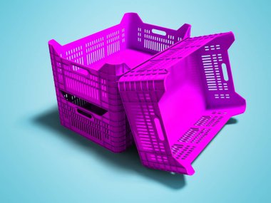 Ürünler için satış 3d render gölge ile mavi arka plan üzerinde depolamak için modern mor üç Plastik kutular boş