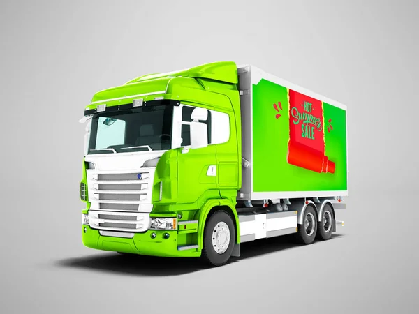 Nowoczesne Zielone Ciężarówki Przyczepą Białe Wstawki Przewożenia Ładunku Lato Render — Zdjęcie stockowe