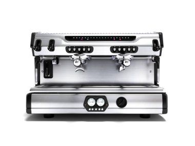 İki bardak önden görünüm 3d render gölge beyaz zemin üzerine modern metal Profesyonel kahve makinesinde