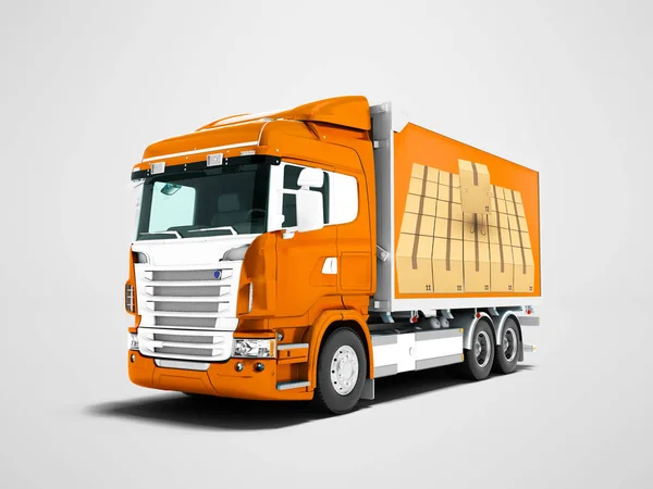 Modern Orange Truck Orange Trailer White Inserts Carrying Cargo Render — Stock Photo, Image